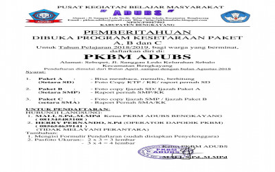 Pengumuman Penerimaan Warga Belajar Tahun Pelajaran 2018/2019